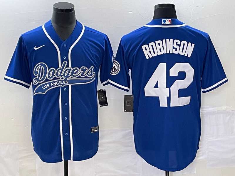 Mens Los Angeles Dodgers #42 Jackie Robinson Blue With Patch Cool Base Stitched Baseball Jersey